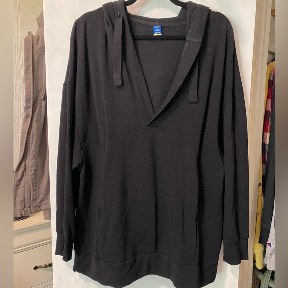 Old Navy Live In French Terry Fleece Lined Deep V-Neck Tunic Hoodie